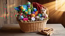 a gift basket of pet supplies