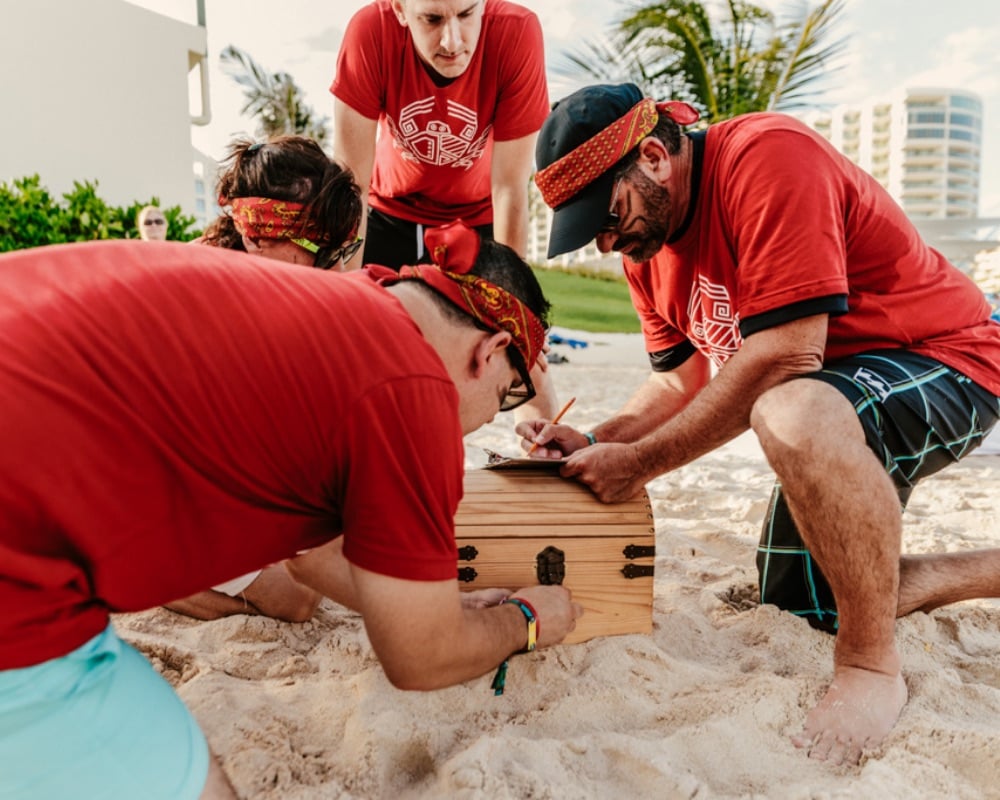 Employees in Company Shirts Doing a Group Challenge